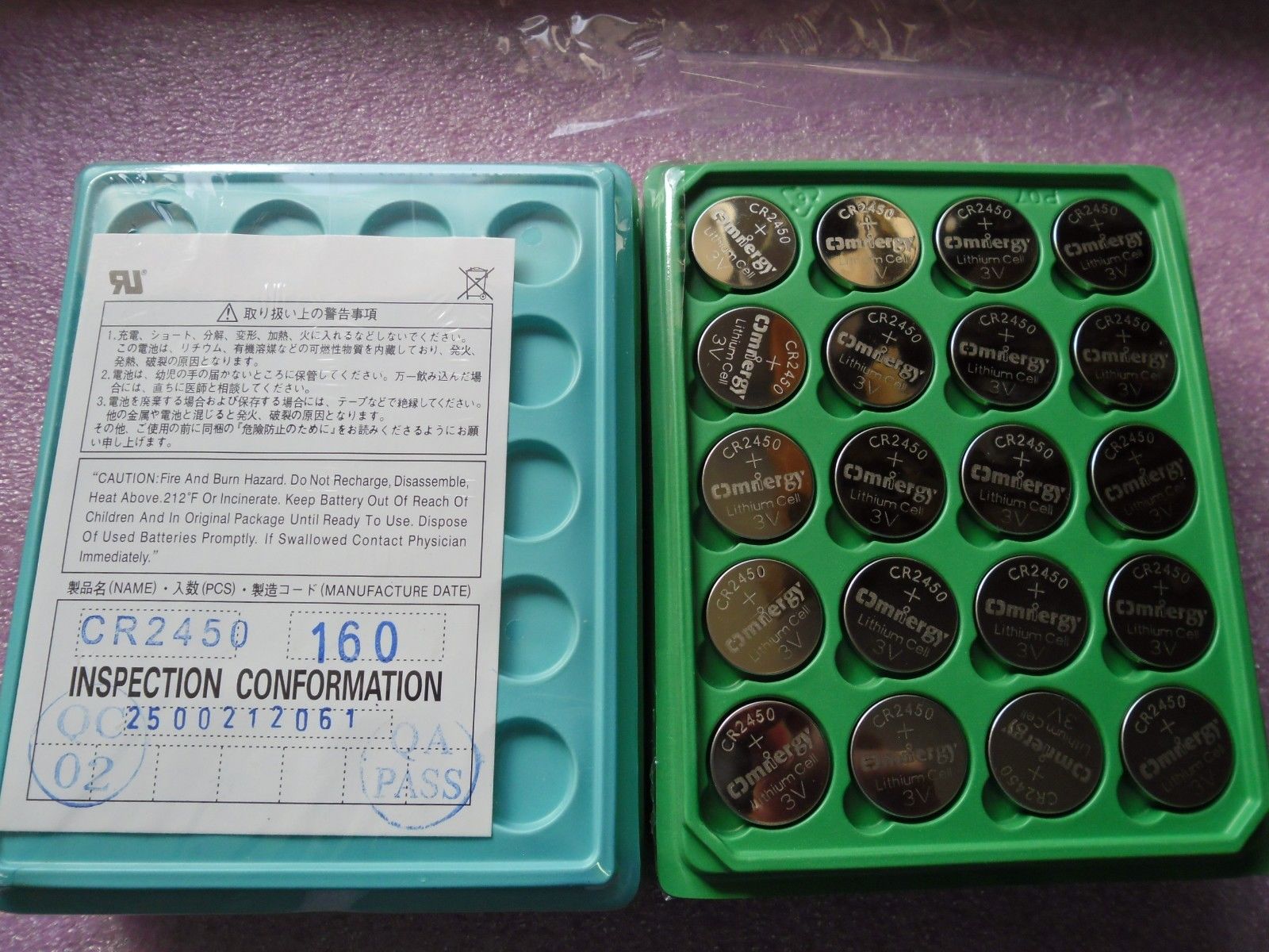 LITHIUM BATTERY 3V COIN CR2450 600MAH 20PCS IN TRAY: 3V CR2450 3Volt סוללת ליתיום כפתור