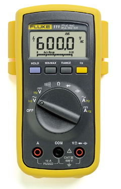 FLUKE111: • Battery Door. • Sleep Mode ON/OFF. • Built to survive a 1m Drop. • Hang using Fluke ToolPak™ strap and magnet. • With Amps - 10A (20A For 30 Sec). • 3 Years limited Warranty.