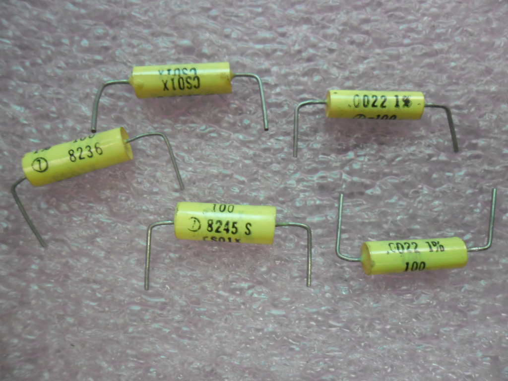 2.2NF 2.2N/100V 0.0022UF 2200PF FILM POLY CAP 1% AXIAL: CS01X 4x14mm bent leads P22.5mm